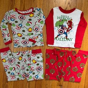 Marvel Avengers little boys Red Gray pull on Holiday Pajamas 4 pieces sets